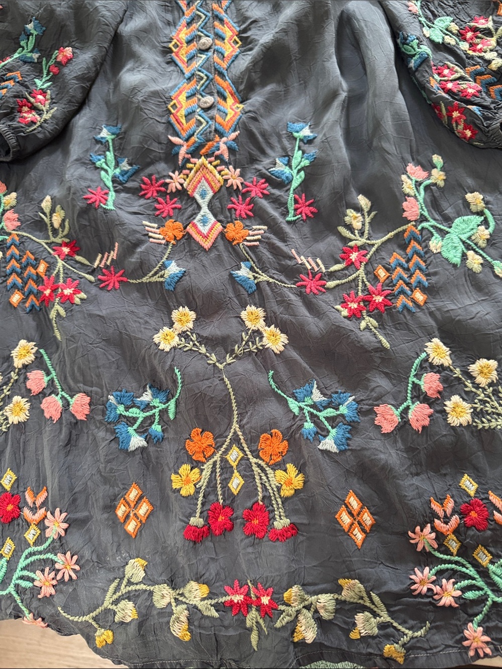 Johnny Was Black Embroidered Boho Tunic with Multicolor Embroidered Accents - Picture 11 of 16
